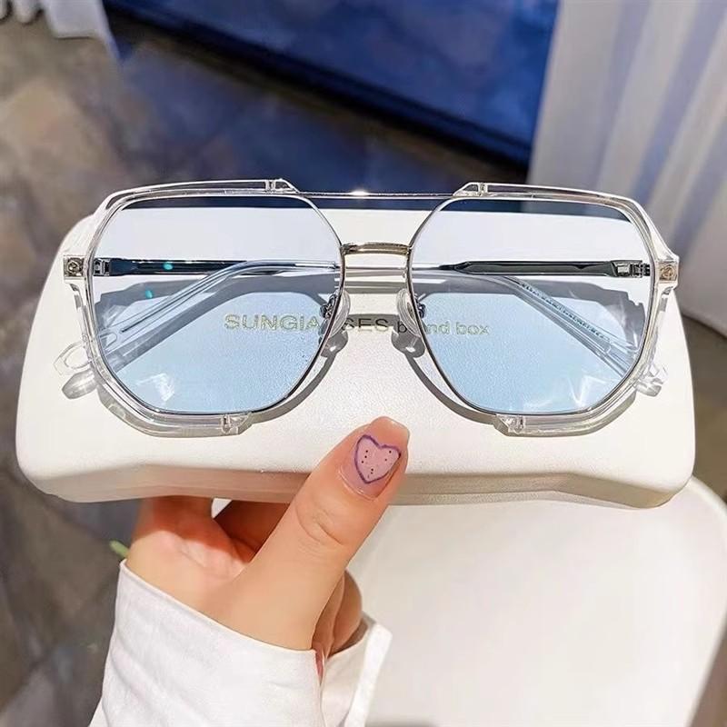 Brown Glasses, Women'S Myopia Sunglasses, With Degree, Large Face, Men'S Driving Photosensitive Color-Changing Anti-Blue Flat Glasses