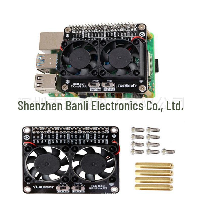 

Dual Fan Expansion Board with LED for Raspberry Pi Cooling Fan (Ice Blue Light)