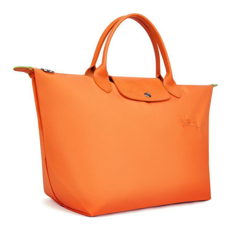 Longchamp Le Pliage Green 30 Solid Short Handle Snap Zipper Closure Nylon Tote Bag Medium Women Tote Bags Orange L1623919P54