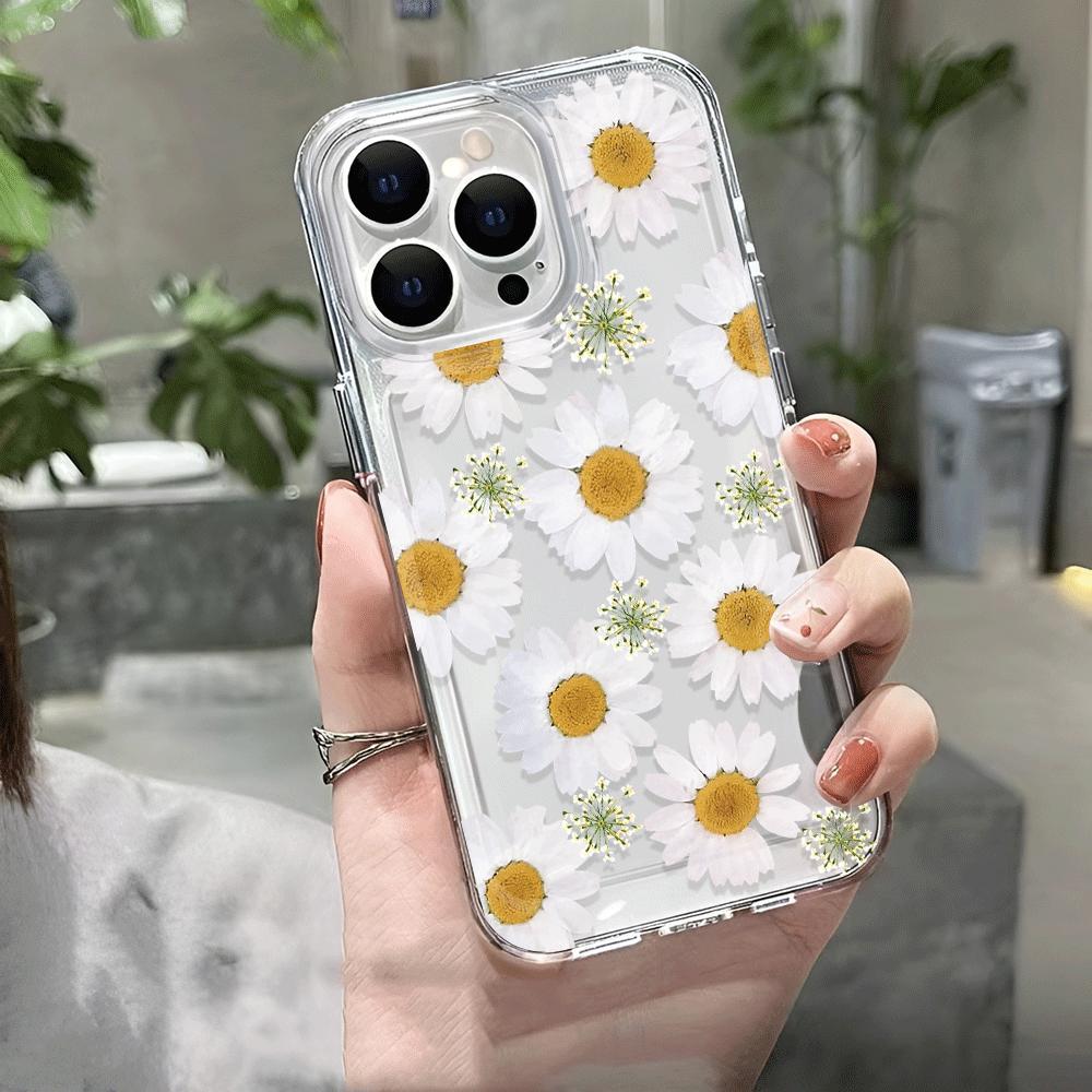 Full Screen Small Chrysanthemums Transparent Phone Case For IPhone 16 15 14 13 12 11 Pro Max 7 8 plus X XR XS Soft Case