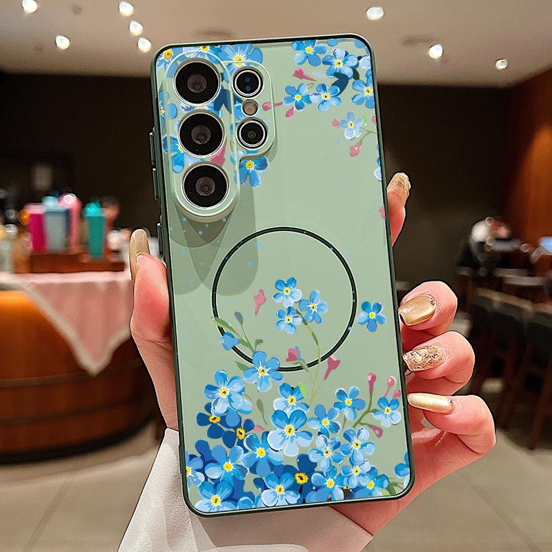

Colorful Flowers Pattern Case For Samsung Galaxy S26 Ultra S25 Edge S24 Plus S23 FE S22 A17 A54 A55 A56 A57 5G Magnetic For Magsafe Matte Cover Samsung A57 5G зелений