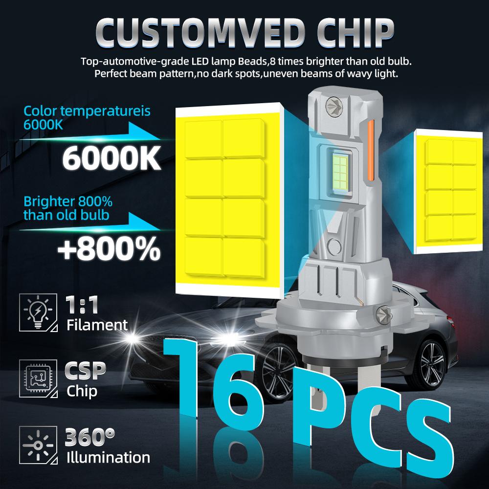 H7 H7 LED Headlight KIT Combo Bulbs High Low Beam Super Bright White 6500k Highlight 3570 CSP Chips 1 Copper Tube