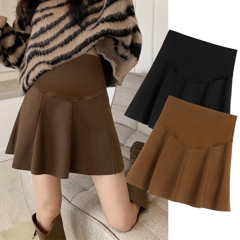 Women s Woolen A-line Pleated Maternity Skirt - Autumn/Winter Versatile, Hip-Hugging Short Umbrella Design L