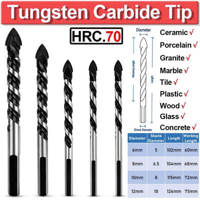 5 Pieces Multi-Material Tungsten Carbide Drill Bit Set for Porcelain Ceramic