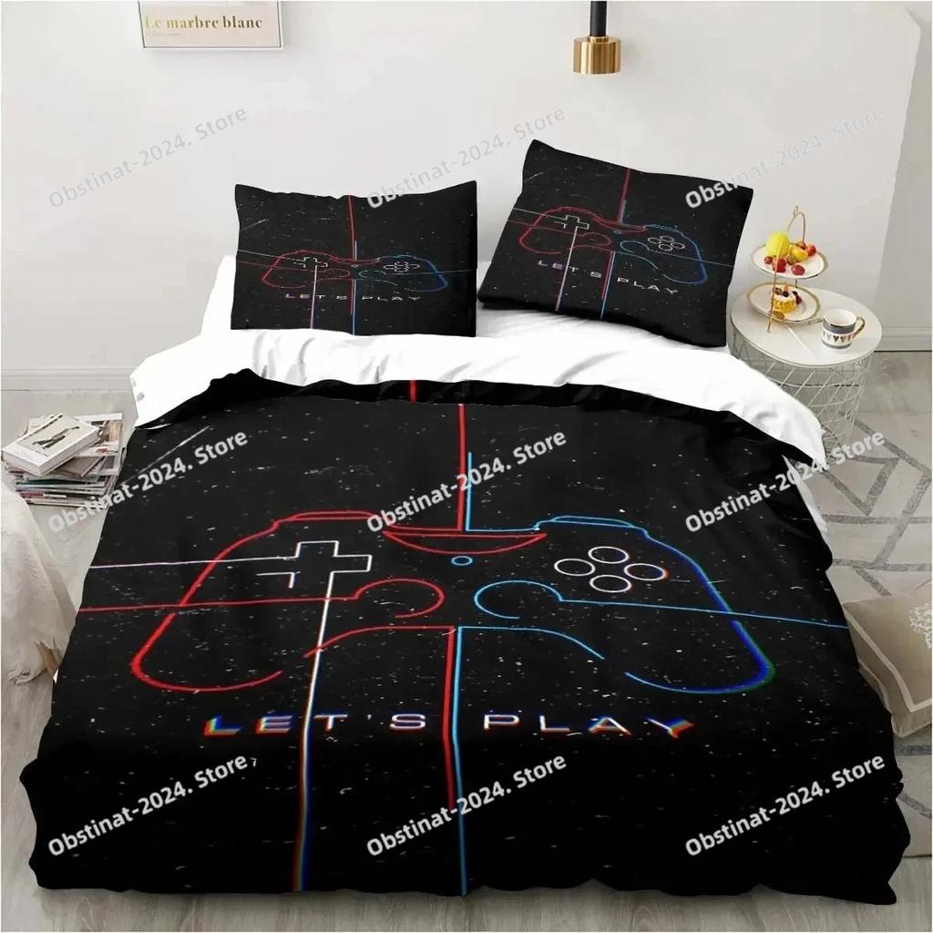 Set Copripiumino Gaming Decorazione Stanza dei Giochi Ragazzi ragazzi Adolescenti Copripiumino Videogioco Set Biancheria da Letto Singolo Let's Play Copripiumino Set da Letto