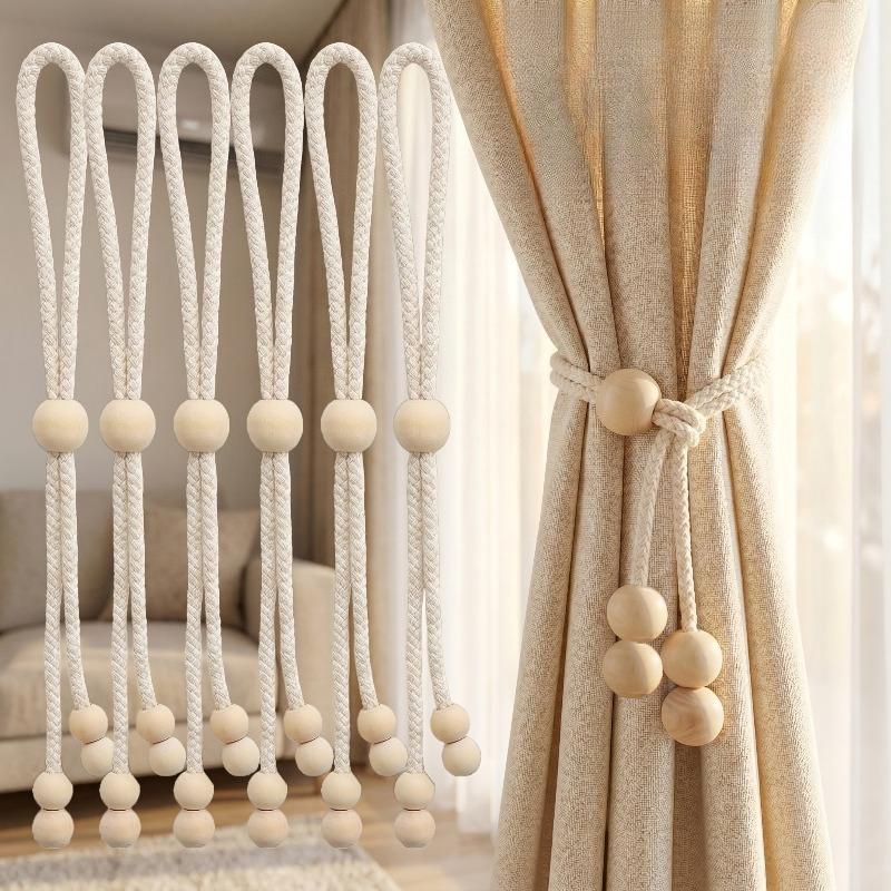 6pcs, Wooden Bead Curtain Strap, For Living Room, Bedroom, Office, Outdoor and Other Curtain Strap Strap,Curtain Accessories