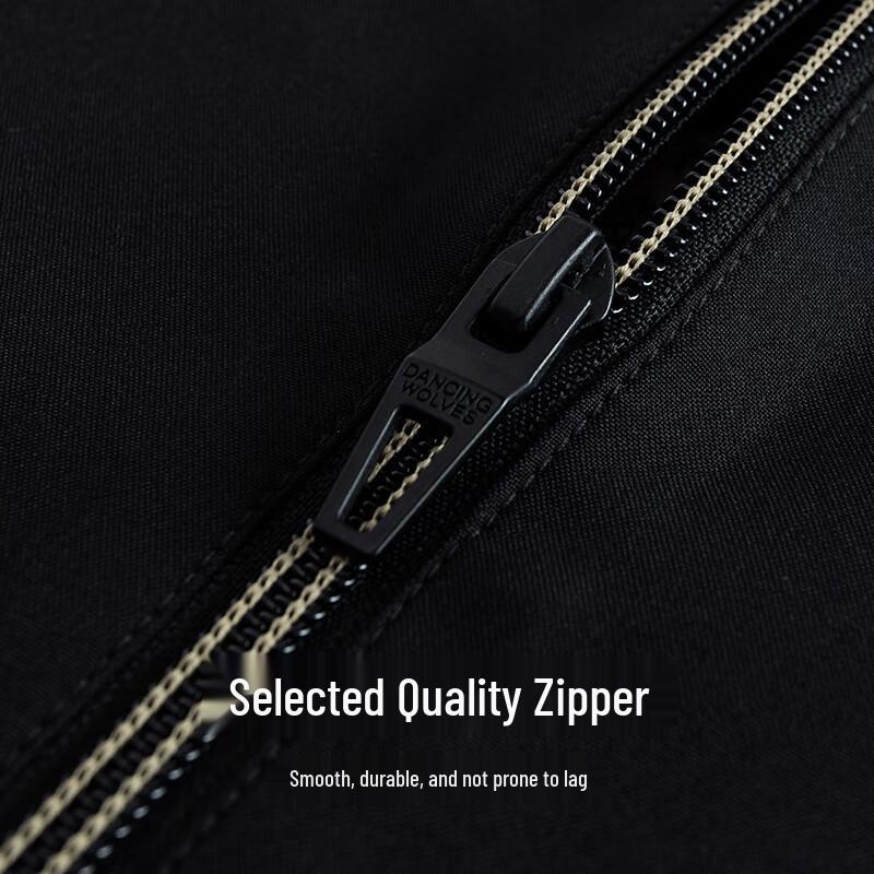 Dancing with Wolves Men's Casual Windproof Jacquard Ribbed Stand-Up Collar Jacket