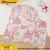 Dames Zomer Pyjama Set: Bedrukte omgeslagen kraag, lange mouw, lange broek, comfortabele casual homewear