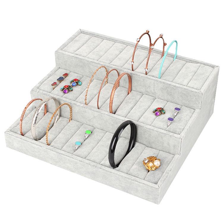 Three-Tier Jewelry Bracelet Display Stand and Ring Storage Organizer Tray серый