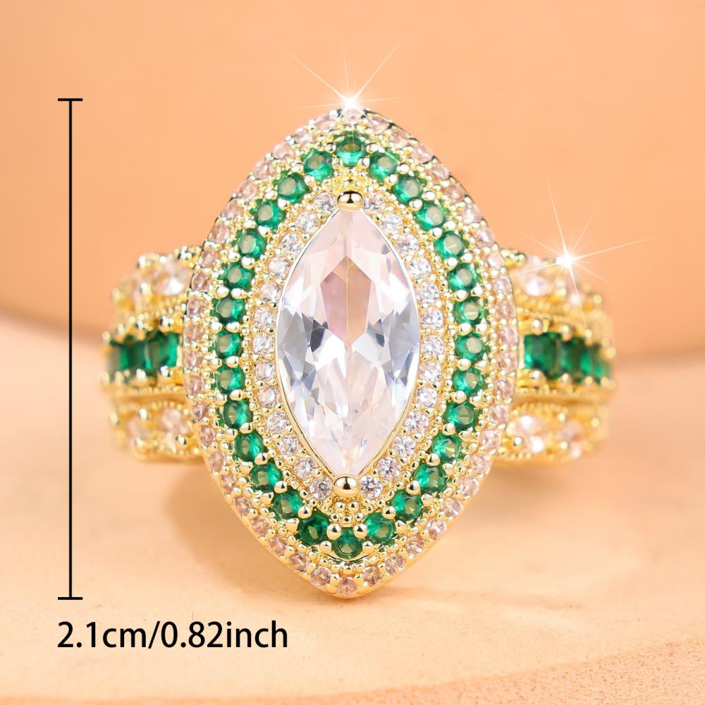 Gorgeous Two Colors Available Marquise White Green Zircon Statement Ring for Women Daily Wear and Party