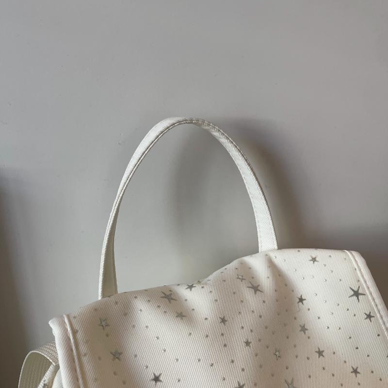 Womens Casual Star Print Backpack Drawstring Detail Adjustable Strap Large Capacity Minimalist Daily Bag for Commute Travel Everyday Use