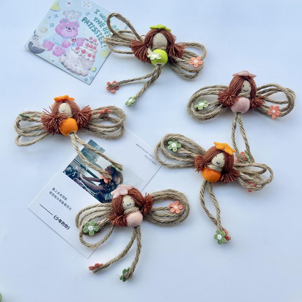 Cute Hemp Rope Double Ponytail Girl Brooch Cartoon Elf Pendant Pin Backpack Clothing Decorative Accessories