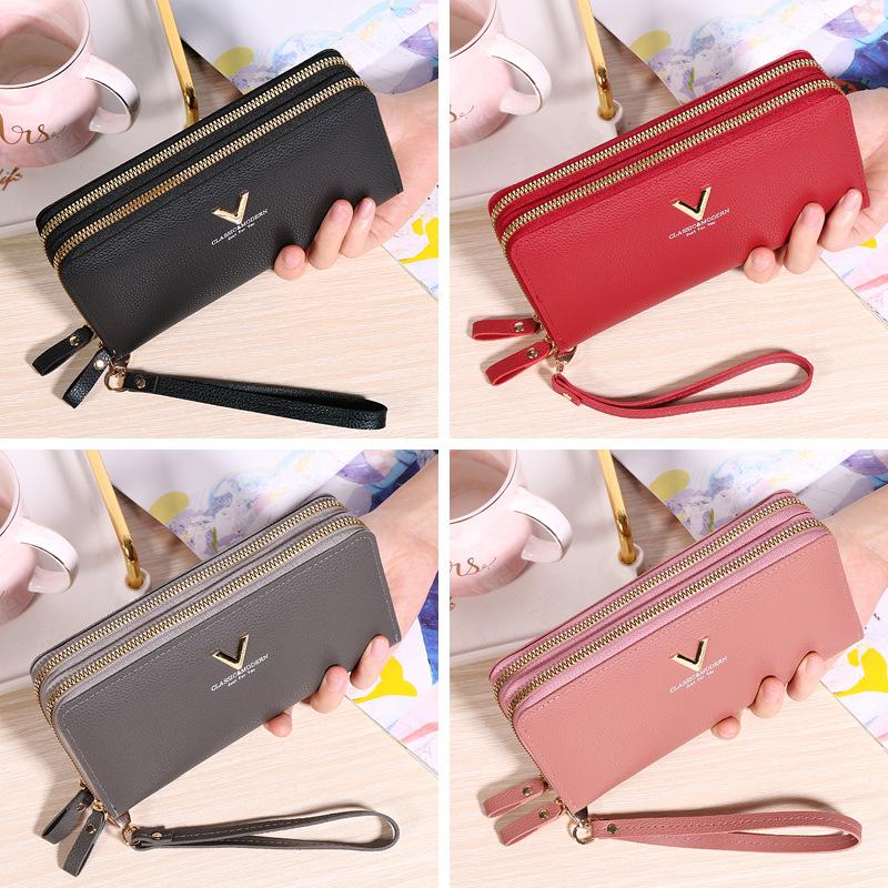 New Wallet Women's Double Zipper Long Clutch Bag Fashionable and Simple Lychee Pattern Large Capacity Double Wallet Mobile Phone Bag