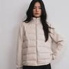 Women's Stand Collar Quilted Puffer Jacket Fleece Sleeve Patchwork Zip Up Short Cotton Padded Coat Solid Color Winter Outerwear