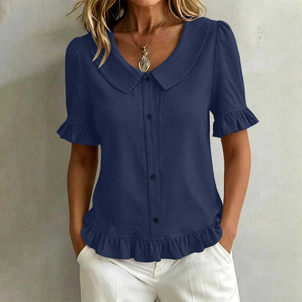 Women's Lace Trim Short Sleeve Cotton Linen T-Shirt Casual Top