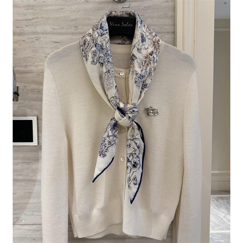 NINA SOLOR Rose & Star Jacquard Silk Wool Square Scarf