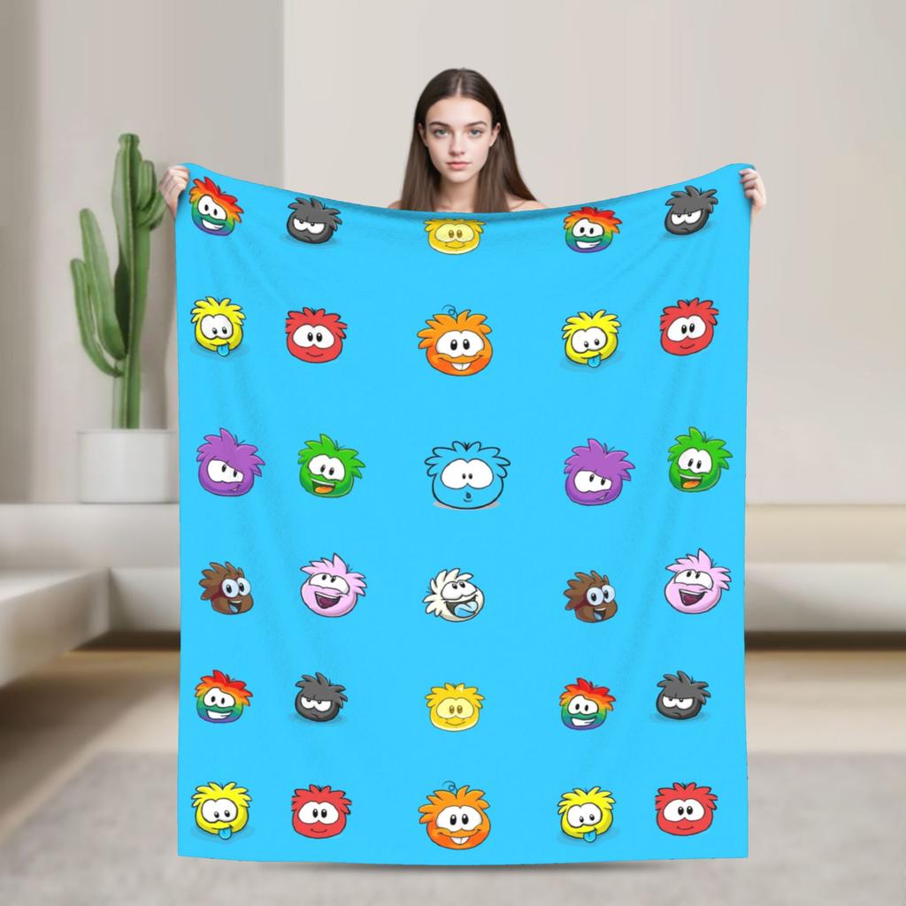 Club Penguin Rainbow Puffle Fleece Throw Blankets Community Game for Bedroom Knitted Blanket Travel Thin Portable Quilt