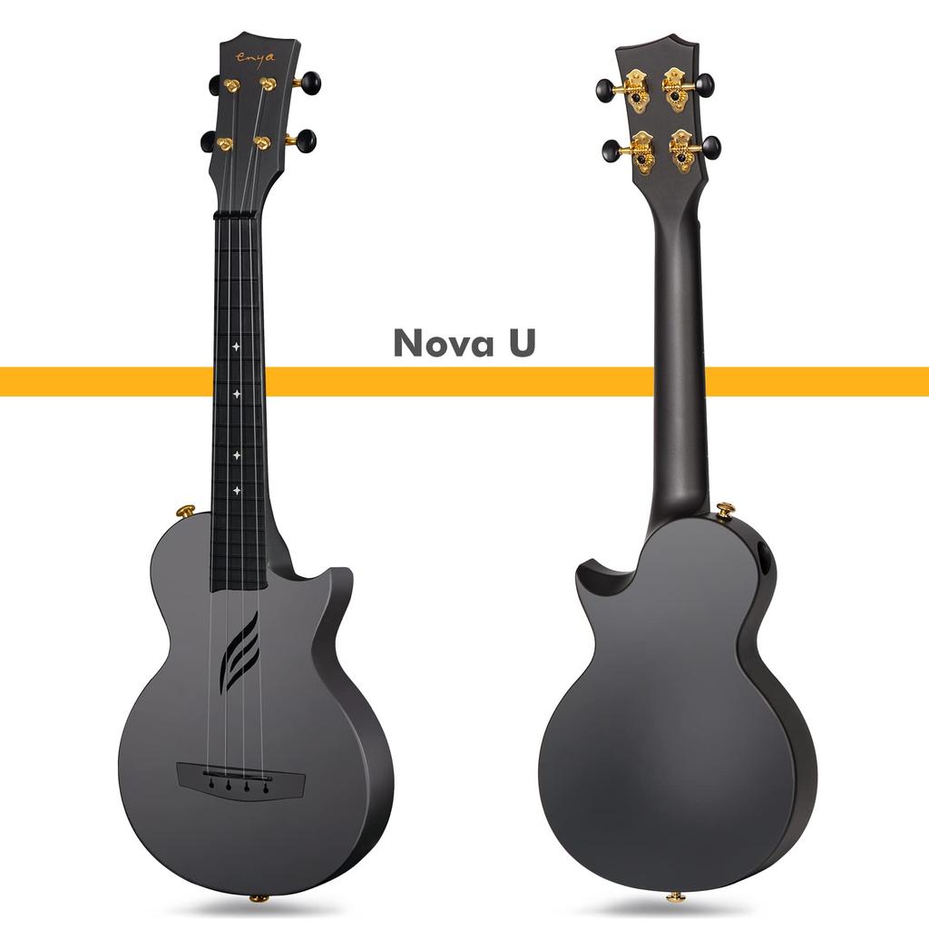 Nova Enya Concert Ukulele Beginner Set of Carbon Comes with and Spare Strings [Enya U] (Made Fiber) Case, Strap, Capo, [] (Black)