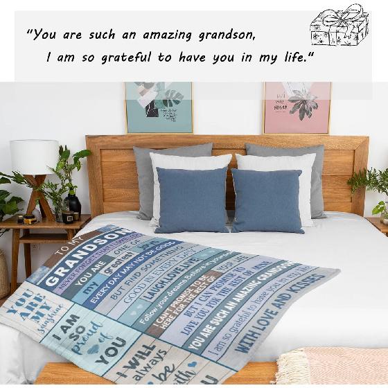 Grandson Gifts from Grandma Grandpa Blanket 60"x50", Grandson Gifts Throw Blanket, Gifts for Grandson Blankets Throws, Grandson Gift Ideas Blankets