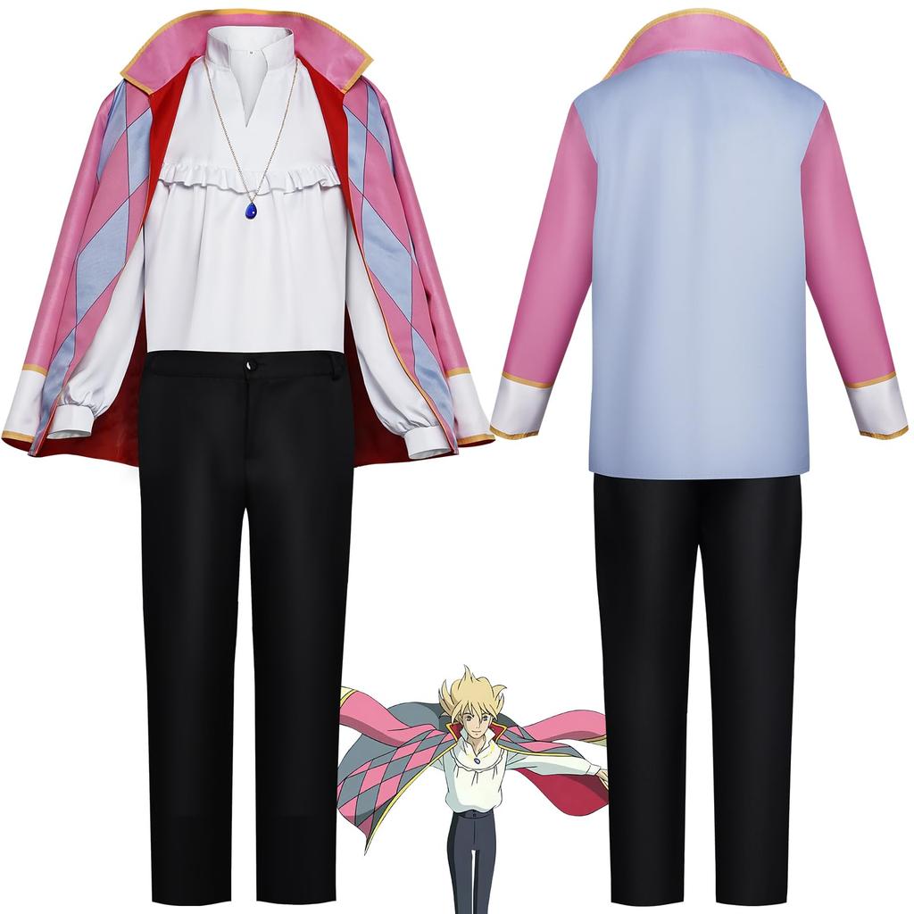 Howl Cosplay Costume with Necklace and Earrings Size M (Includes Wig)