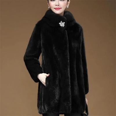 Solid Color Whole Mink Mink Fur Coat Winter New Women Imitation Mink Velvet Mid-length Fur Coat Mother Outfit Red Wine A663