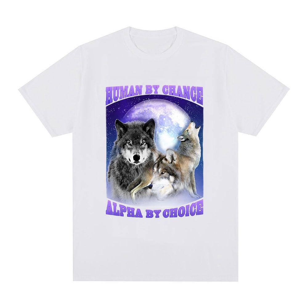 Human By Chance Alpha By Choice Wolf Graphic T-shirt Women Fashion Vintage Short Sleeve T-shirts Cotton Loose Oversized T Shirts