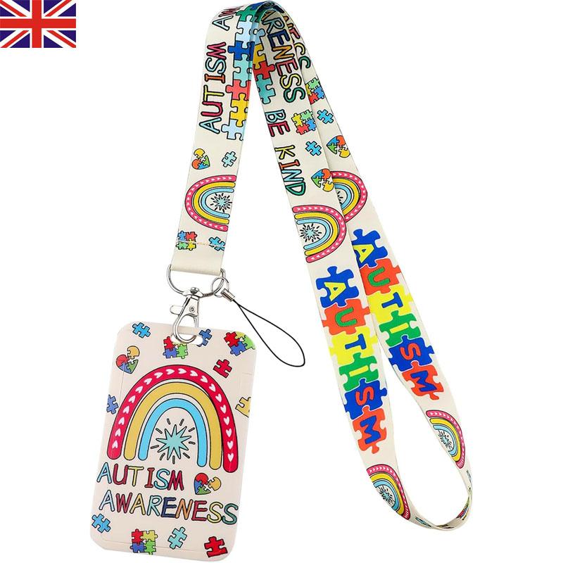 ID Card Holder Rainbow Credential Holder Neck Straps Autism Awareness Badge Holder Mobile Phone Accessories