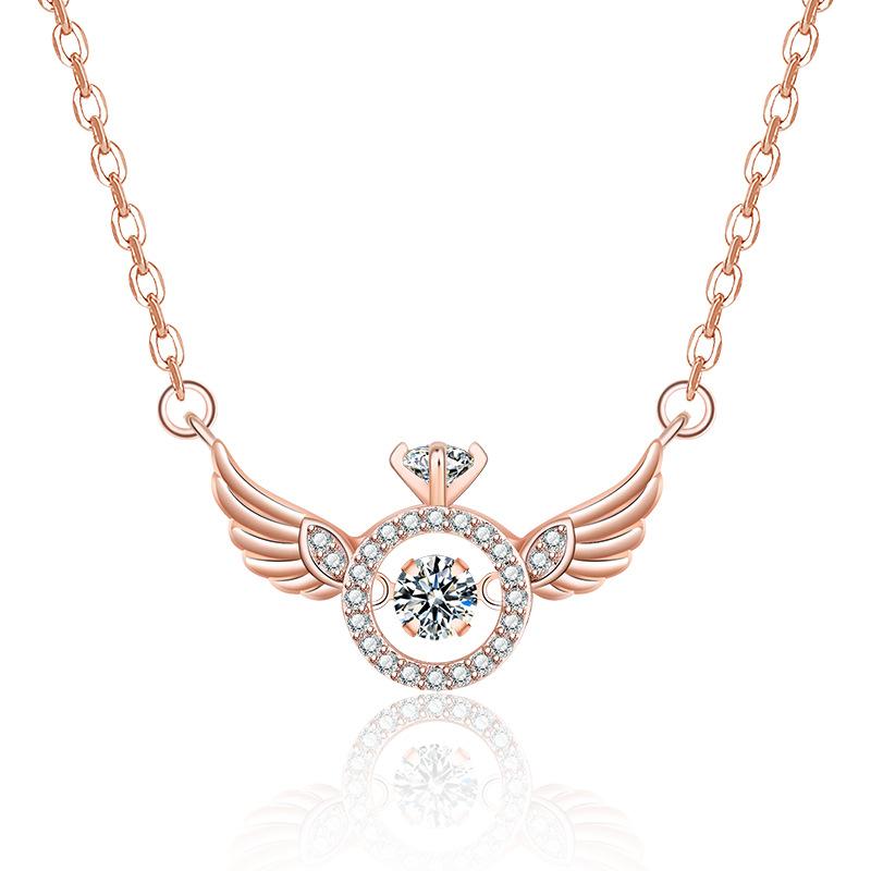 1 PC Design Angel Wings Necklace with Crystals Sweet Jewelry Gift for Women Girls Girlfriend