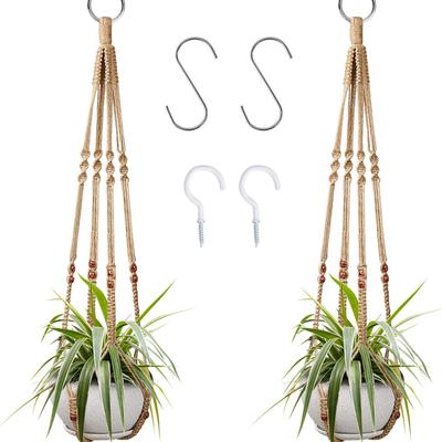 2pcs Macrame Plant Hanger Boho Hanging Planter Basket Holder With Hooks For Indoor Outdoor Home Decor