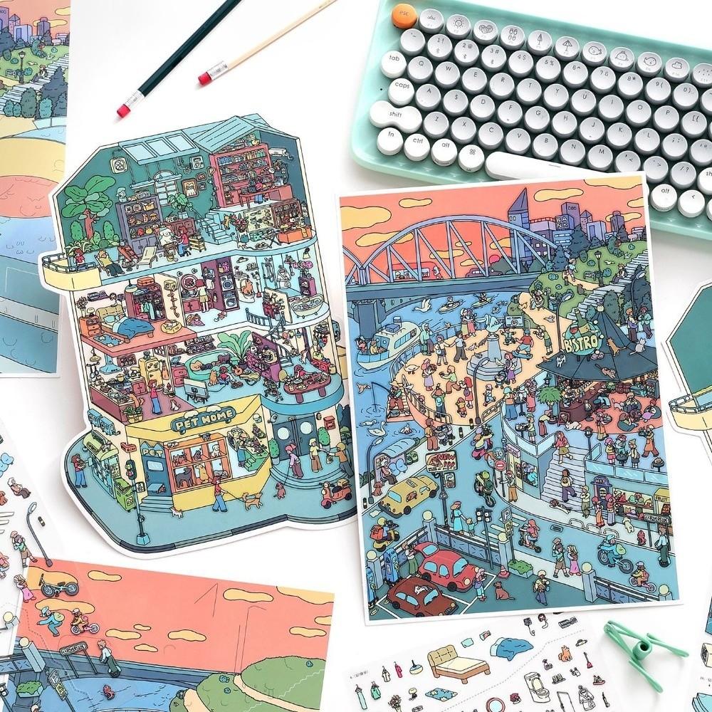 1 Scene Card 3 Sticker Sheets Layered Scene DIY Sticker Set Scrapbook Stickers DIY Craft