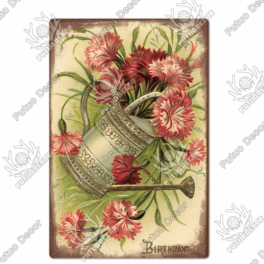 Putuo Decor Flower Vintage Tin Sign Plaque Metal Retro Wall Art Poster for Garden Living Room Club Decoration