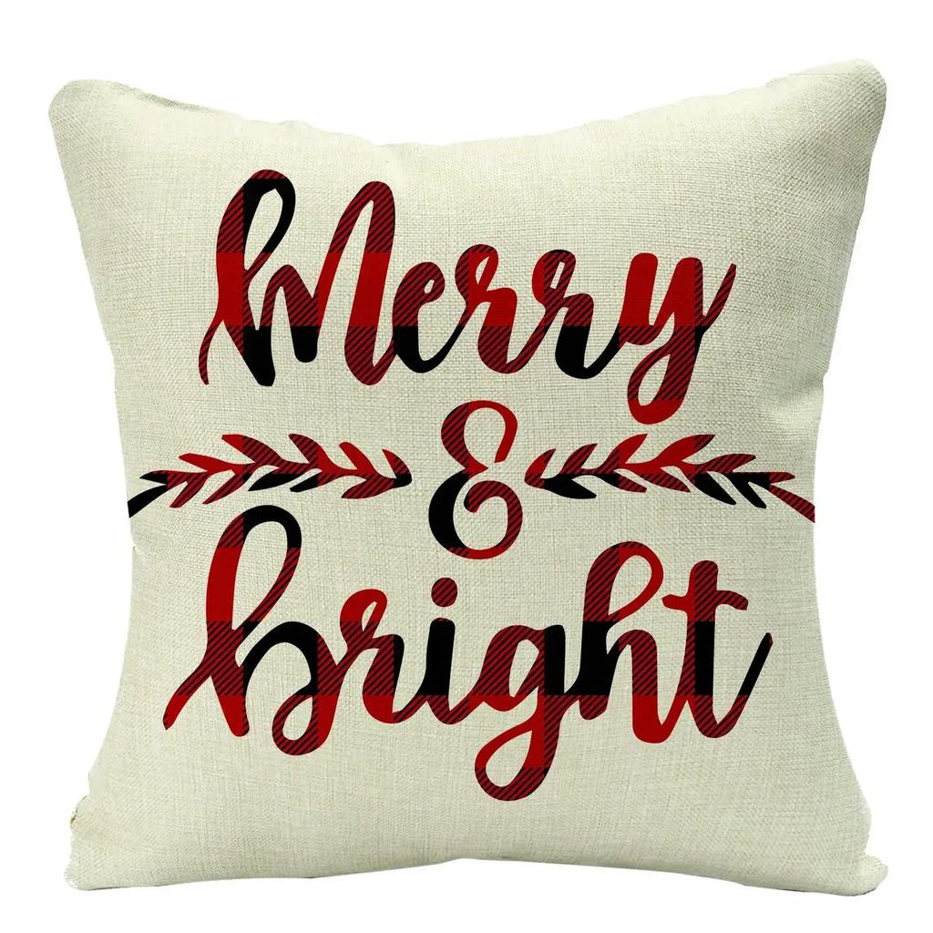 Christmas Cushion Cover Xmas Decorative Farmhouse Buffalo Check Pillowcase Holiday Party Decor Pillow Cover for Living Room Seat