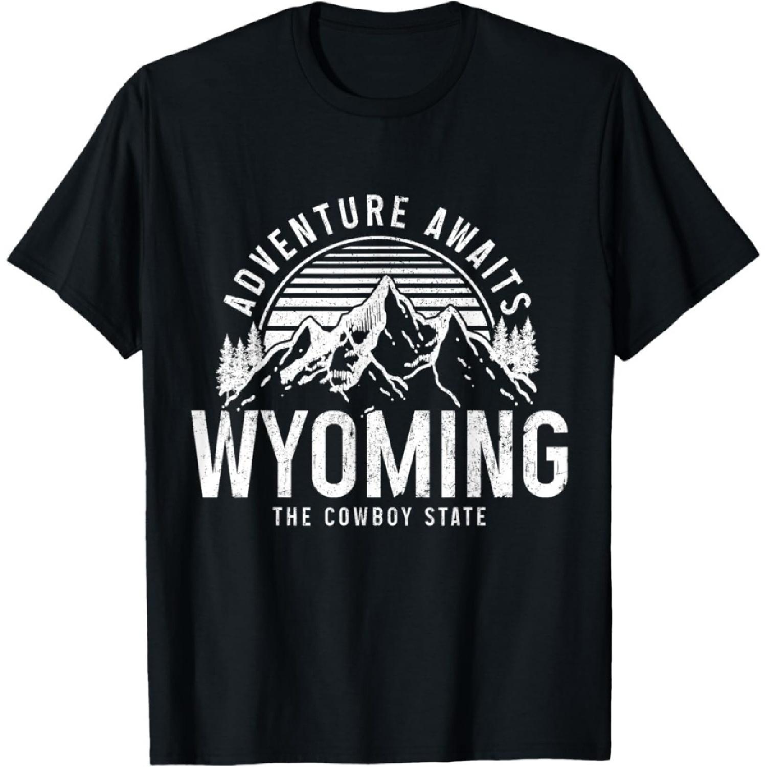 Wyoming Adventure Awaits Cowboy State Vintage Mountain T-Shirt S