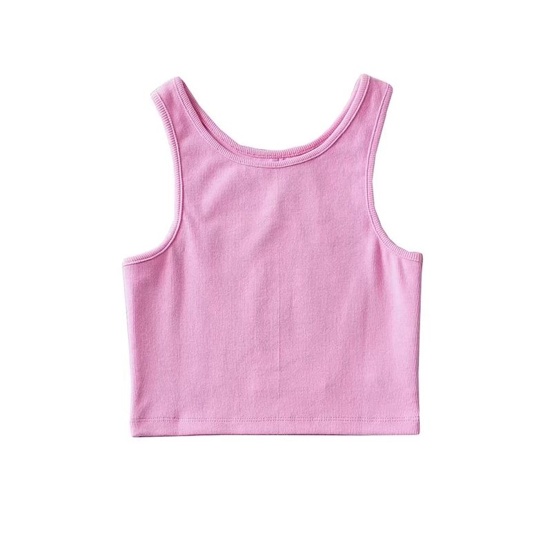 

round Neck Sleeveless Short Thread High Waist Women s Vest Pure Color Stretch Silm Sexy Crop Top Midriff Outfit Half-Length Short Top Pink(8608 vest) 3XL(Suggested 64.50 kg-69.50 kg)