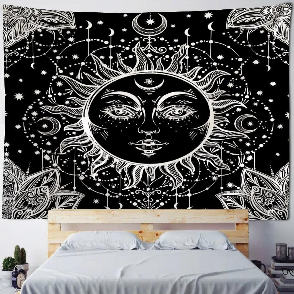 Sun God Art Tapestry Hippie Sun Moon Wall Tapestry Home Aesthetics Decoration Wall Cloth Beach Towel Tablecloth Bed Sheet