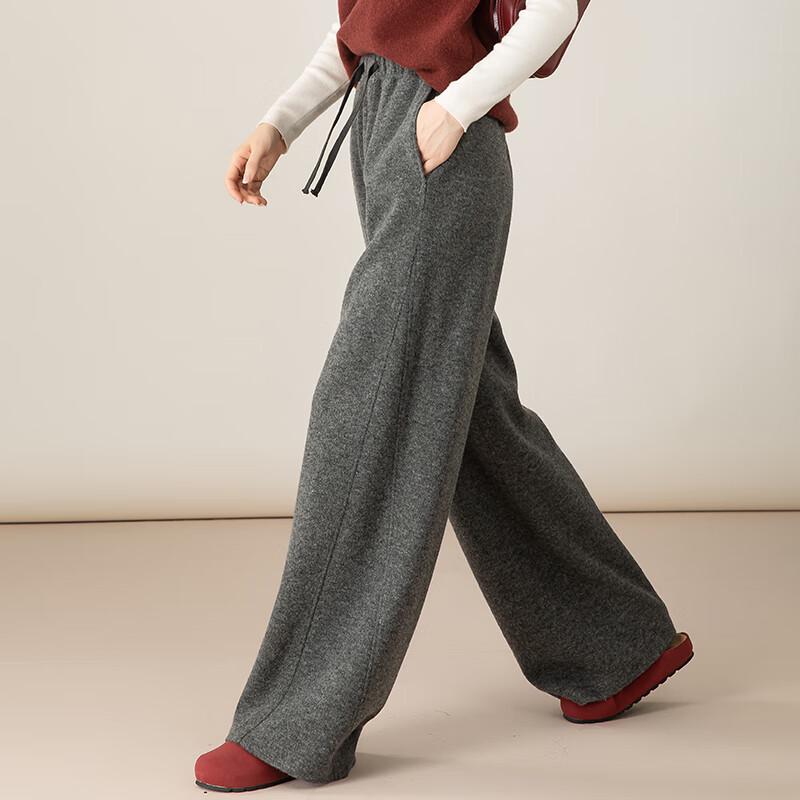 Fanzhen Women's High-Waist Loose Wide-Leg Wool Blend Pants