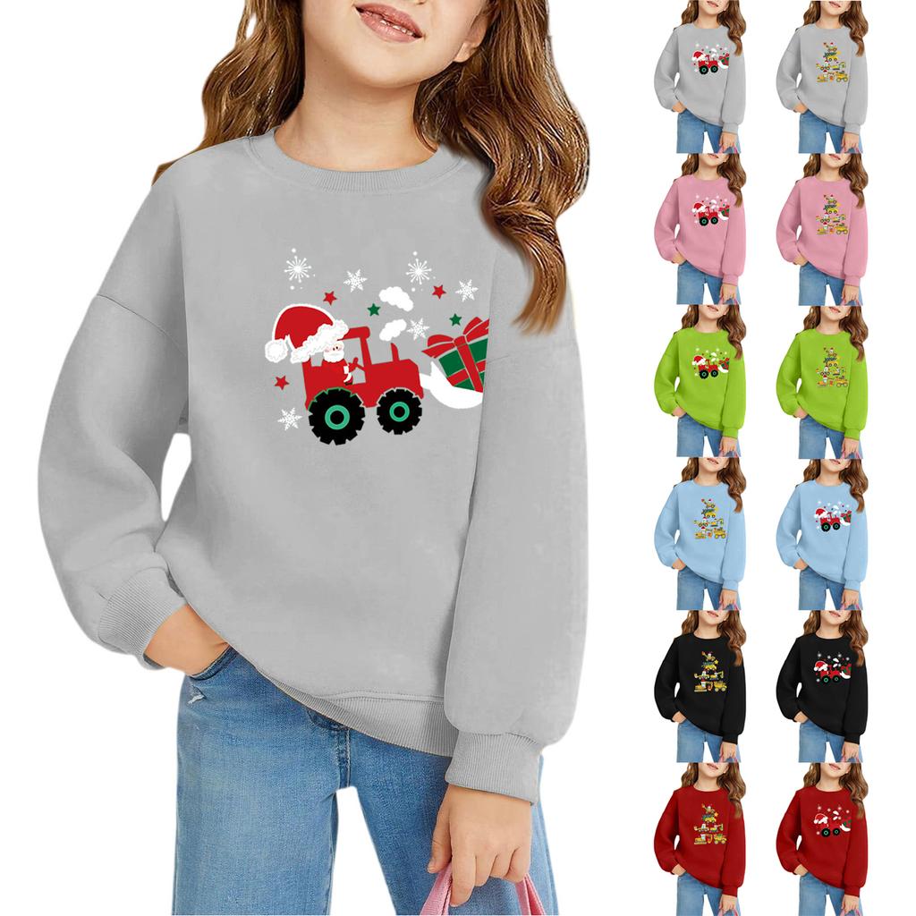 Vánoční den Dívčí pulovry s kulatým výstřihem pro děti Potištěné dětské topy