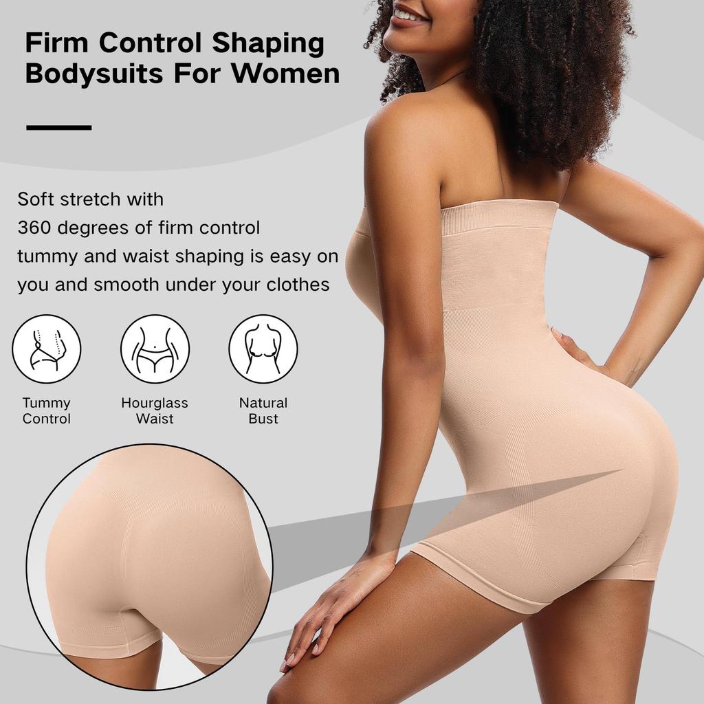 Compression Strapless Shortie Bodysuit for Women Tummy Control Shapewear Seamless Body Shaper with Removable Straps Slimming Fitness