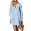 Abito a camicia da donna a vestibilità larga, manica lunga, collo Henley, tunica casual, tessuto leggero e confortevole