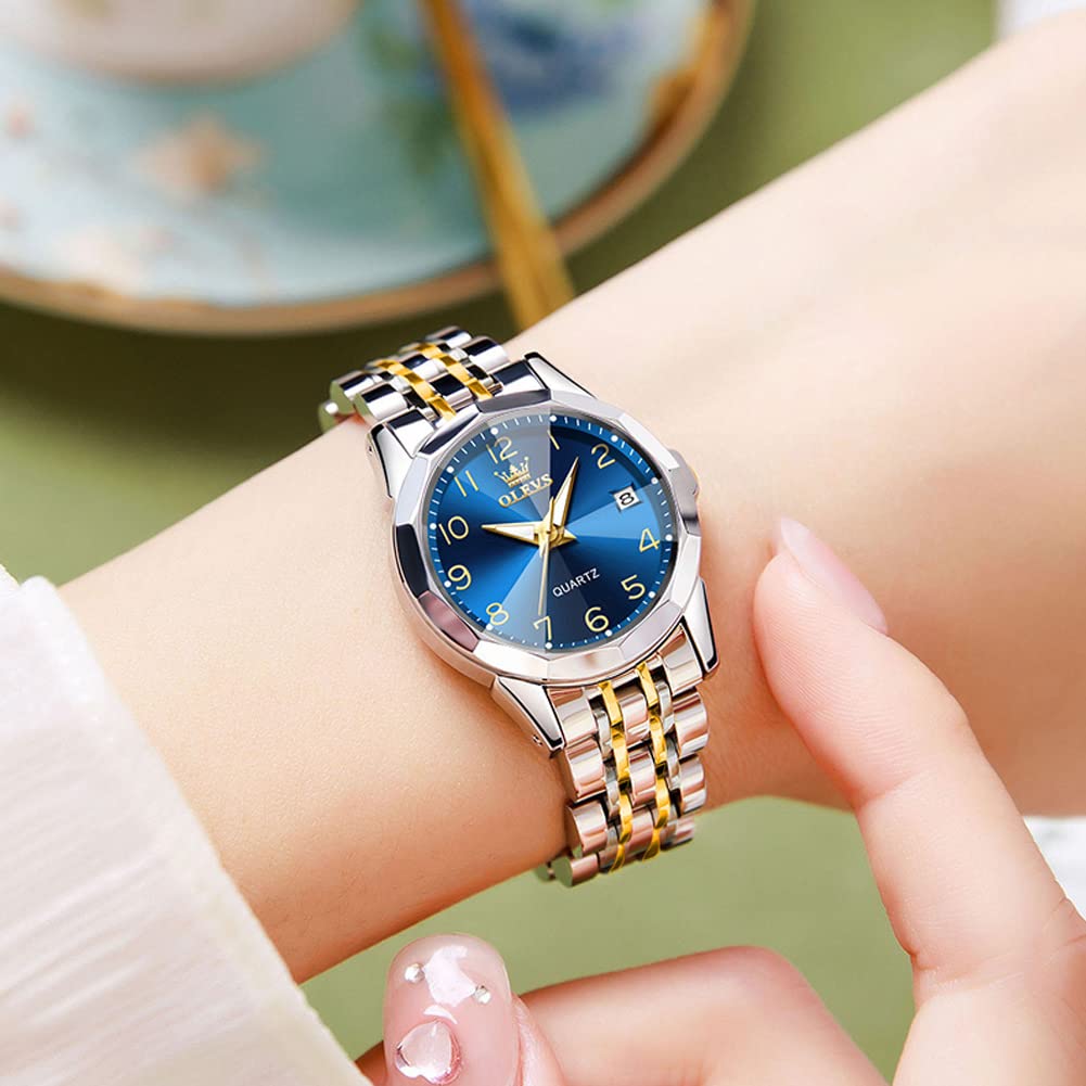 OLEVS Popular Quartz Digital Stylish Easy To Japanese Date Gift for Blue Women's Watch, Movement, Easy-to-Read Dial, Women's Watch, Use, Movement,