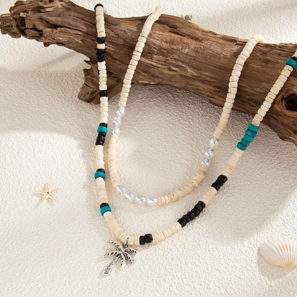 Hip Hop Coconut Tree Pendant Choker Silver Rhinestone Flower Necklace Coconut Husk Necklace Women