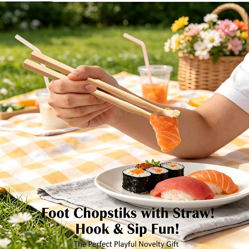 

2 In 1 Feet Chopsticks With Straw, Used As A Straw,Straw And Chopsticks Toe-Shaped Chopstick, Soles Of Feet Foot Pad бежевый