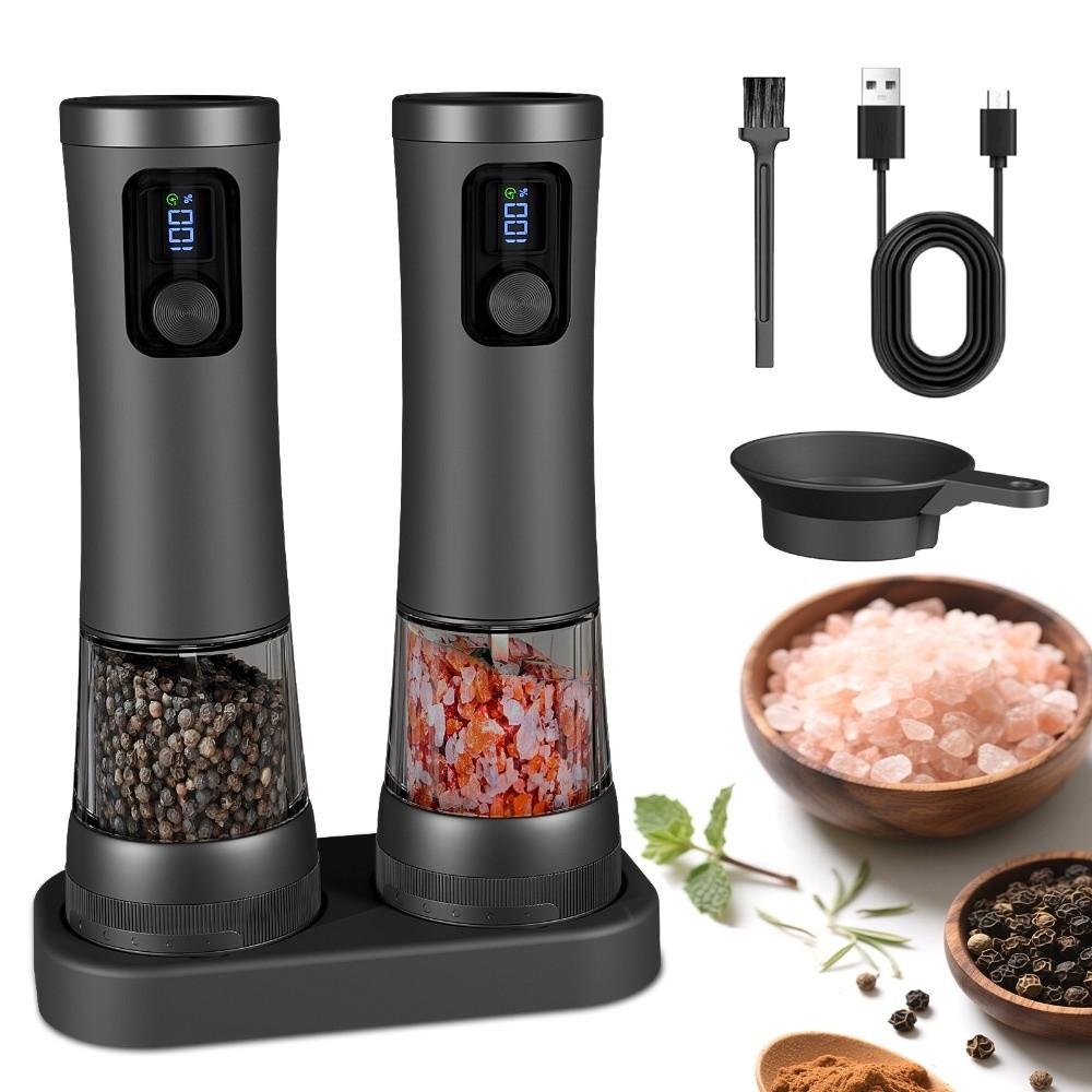 USB Rechargeable Electric Pepper Grinder Large Capacity Black Salt Grinder Set Adjustable Coarseness Precision Grinding