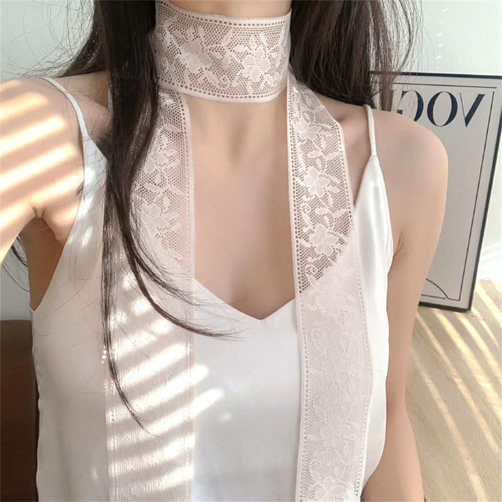 Lace Floral Tassel Neck Scarves Embroidered Skinny Neckerchief Multifunctional Headscarf Sweet Headbands Colorful Hair Scarf
