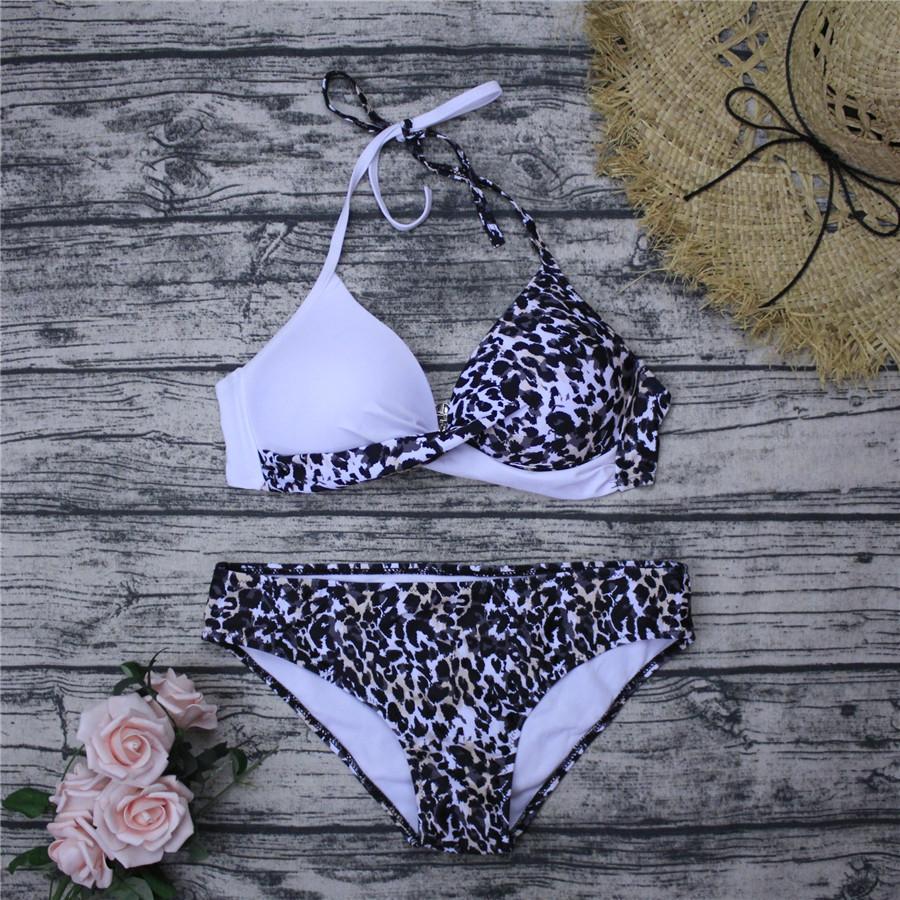 Set Bikini Sexy Push Up Costume de Baie Femei Costum de Baie Costum de Baie Femei Halter Biquini Imprimeu Frunze Articole de Plajă Costum de Înot pentru Femei
