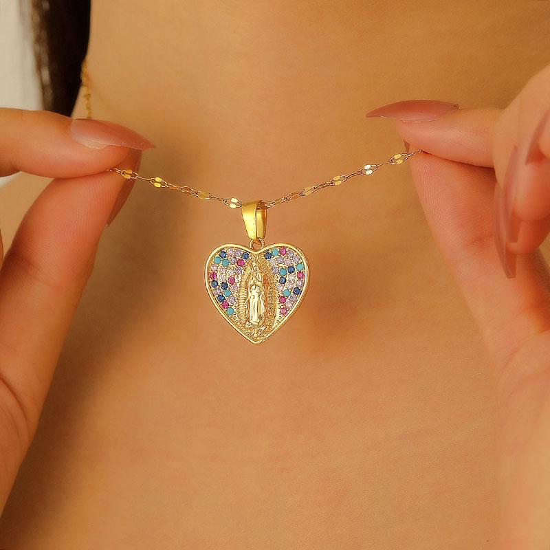 Christian Catholic Accessory Trendy Our Lady Virgin Mary Necklaces Stainless Steel Oval Pendant Neck Chains for Women