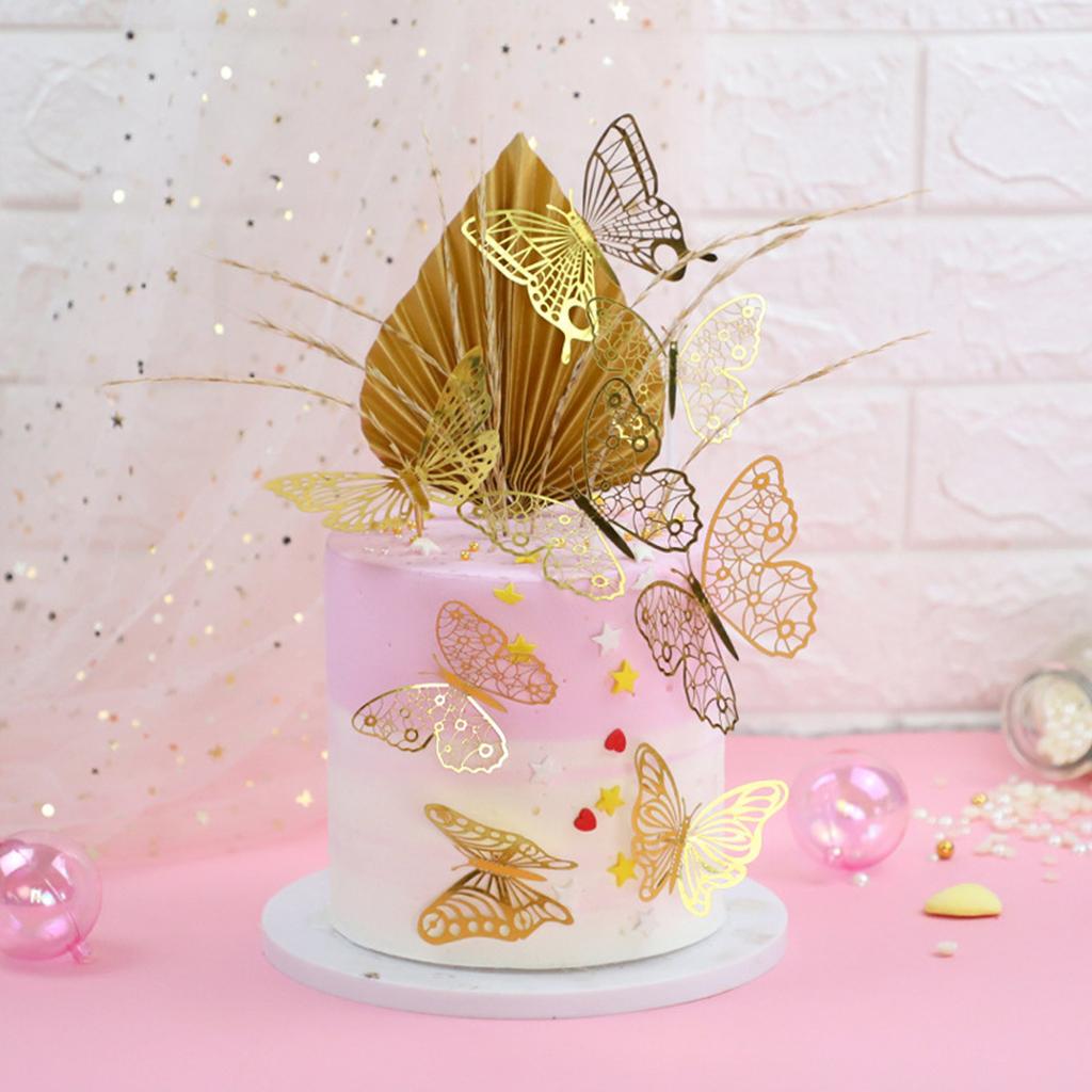 12pack/lot Graceful Lines And Vivid Molding-3D Butterfly Cake Topper For Birthday Party Decoration