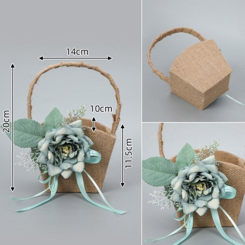 Handlicher Aufbewahrungskorb Leinen Blumenkorb mit Griffen Handgeflochtene Körbe Vielseitige Dekorationen Handgemachtes Geschenk