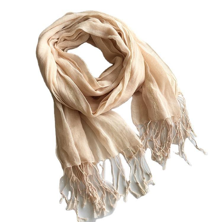 Direct Supply Of Solid Color Cotton And Linen Scarves, Spring And Summer Light And Breathable Sunscreen Scarves, Fashionable Fringed Silk Scarves