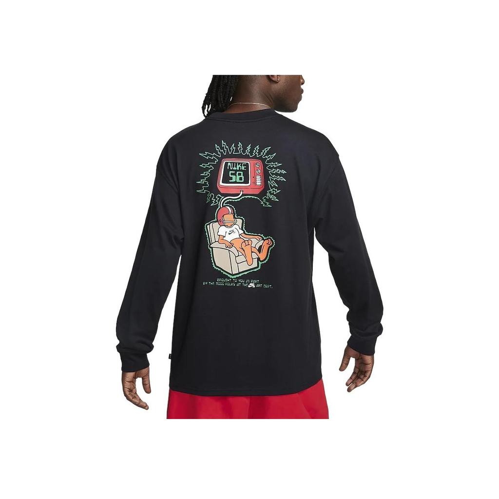 Nike Sb Gedrucktes Muster Rundhals Lässiges Langarm-T-Shirt Herren Tops Schwarz FQ3714-010